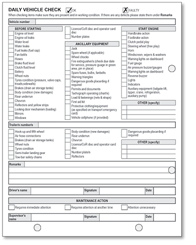Driver's daily log book template
